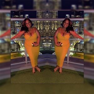 Mustard/Gold Ruched Dress